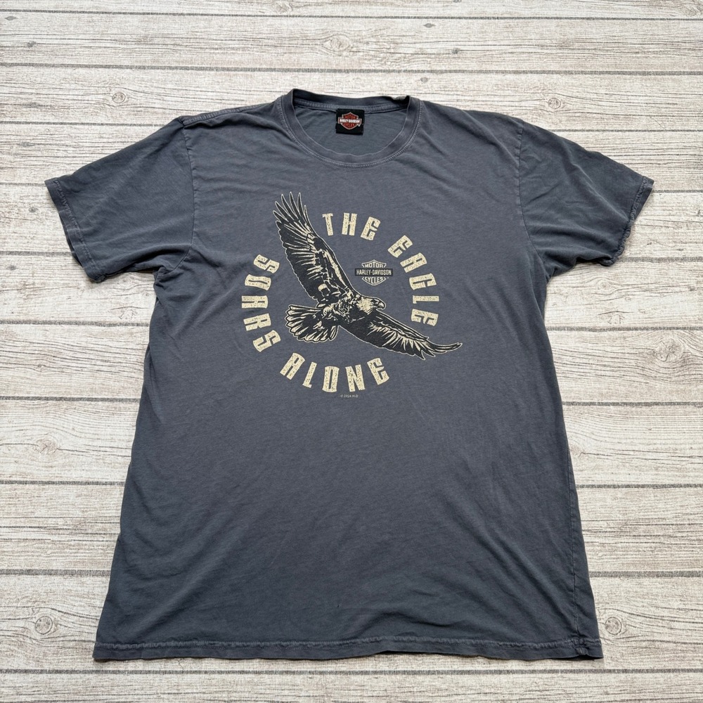 Harley-Davidson T-Shirt Men's Medium Gray Eagle Soars Alone Motorcycle Biker